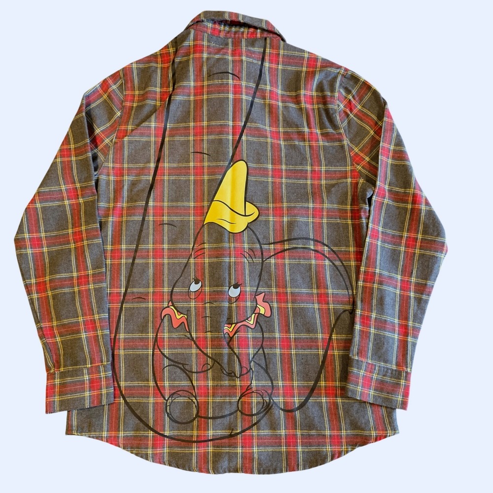 Disney Cakeworthy Dumbo Flannel Shirt Grey Red Plaid Baby Mine Embroidery Small